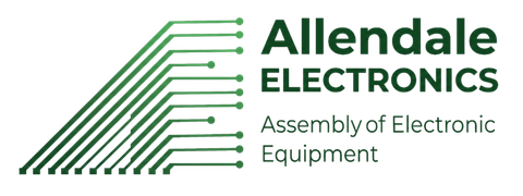 Logo for Allendale Electronics featuring green circuit lines on the left and the words “Allendale ELECTRONICS Assembly of Electronic Equipment” on the right.